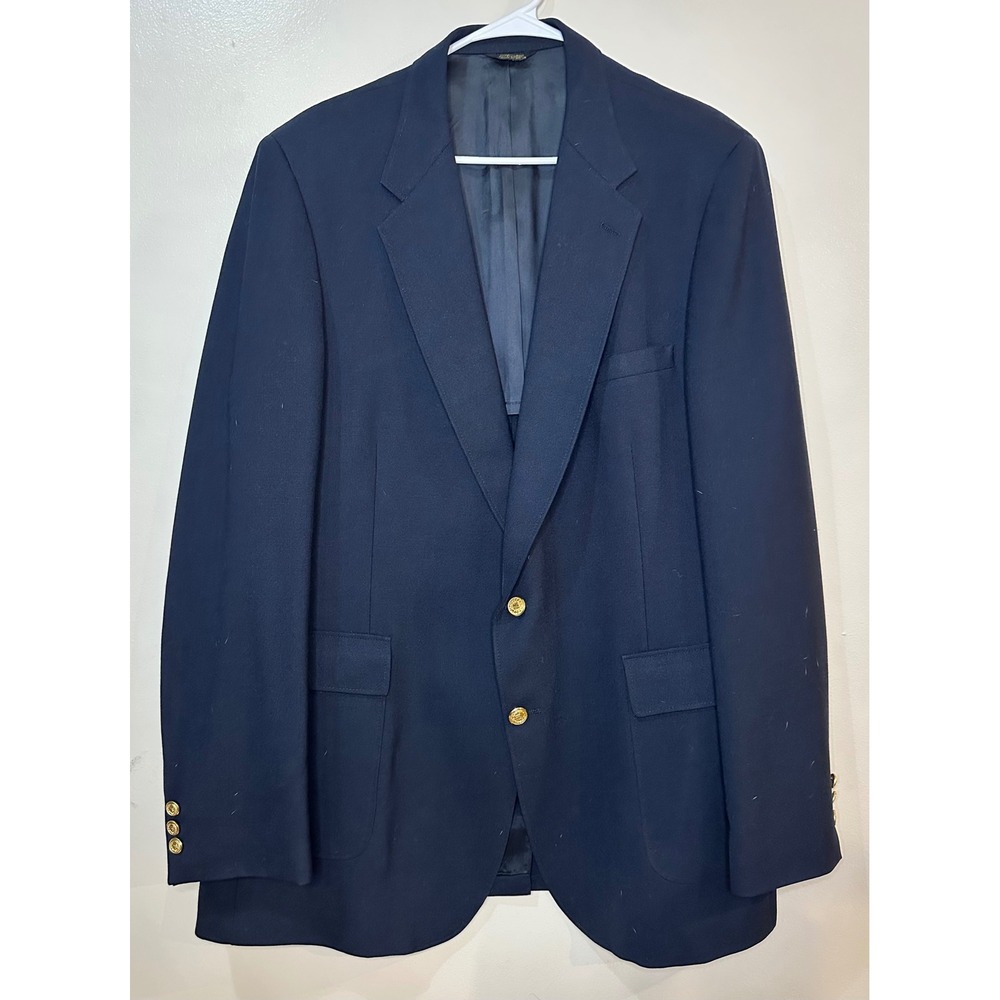 Botany 500 Mens Navy Blue Blazer‎ Sport Coat Gold Crest Buttons Made in USA
